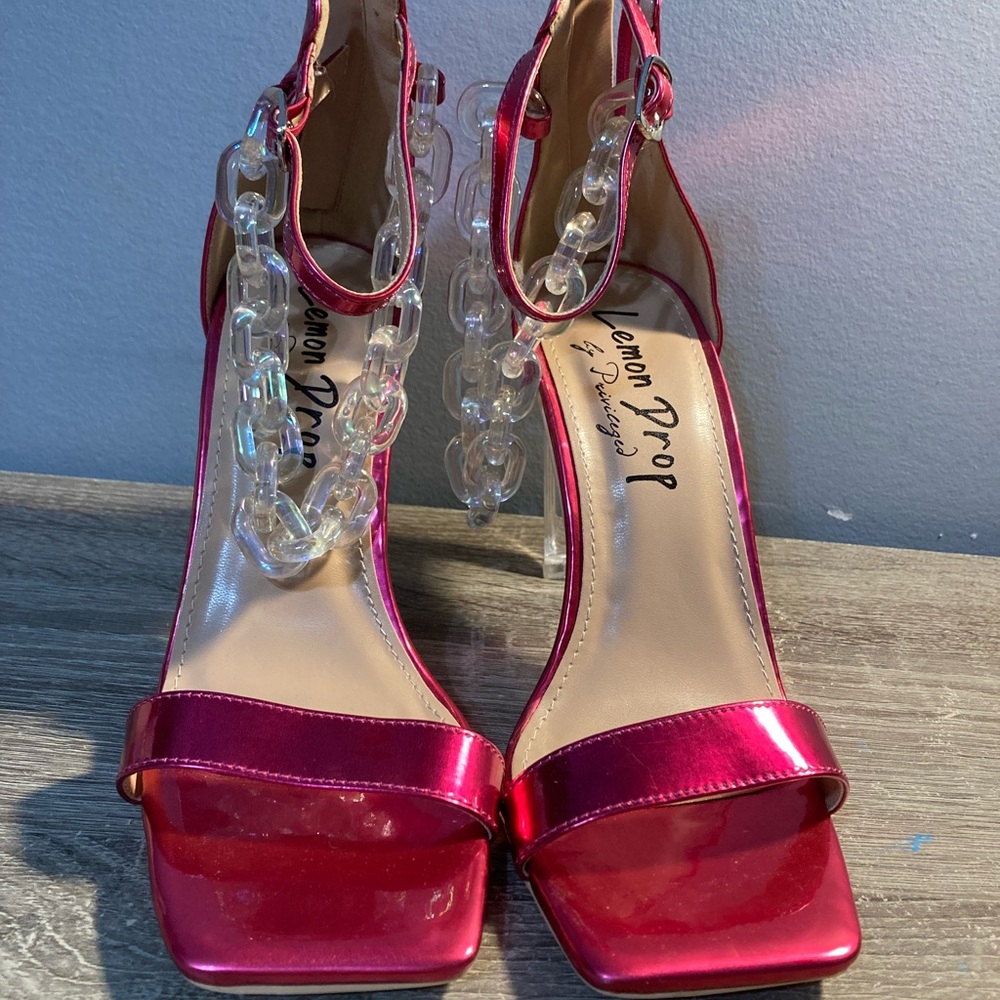 New Pink Lemon Drop Heels Party Clubbing Fun Clear Heel